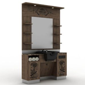 Post de lucru frizerie / barber styling unit ALPEDA TRUVA DARK MAN, chiuveta alba/neagra