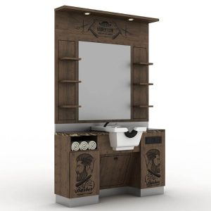 Post de lucru frizerie / barber styling unit ALPEDA TRUVA DARK MAN, chiuveta alba/neagra