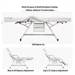 Pat cosmetica/masaj reglabil salon infrumusetare, pat masaj piele ecologica, tetiera si picioare reglabile, Alb 180x65x64cm H C00W - imagine 3